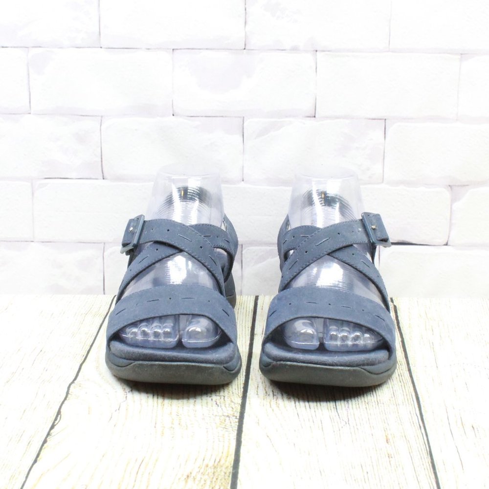 Clarks Springers Sun Lauren Navy Leather Ankle Strap Sandals Size 6.5 M - Picture 5 of 7